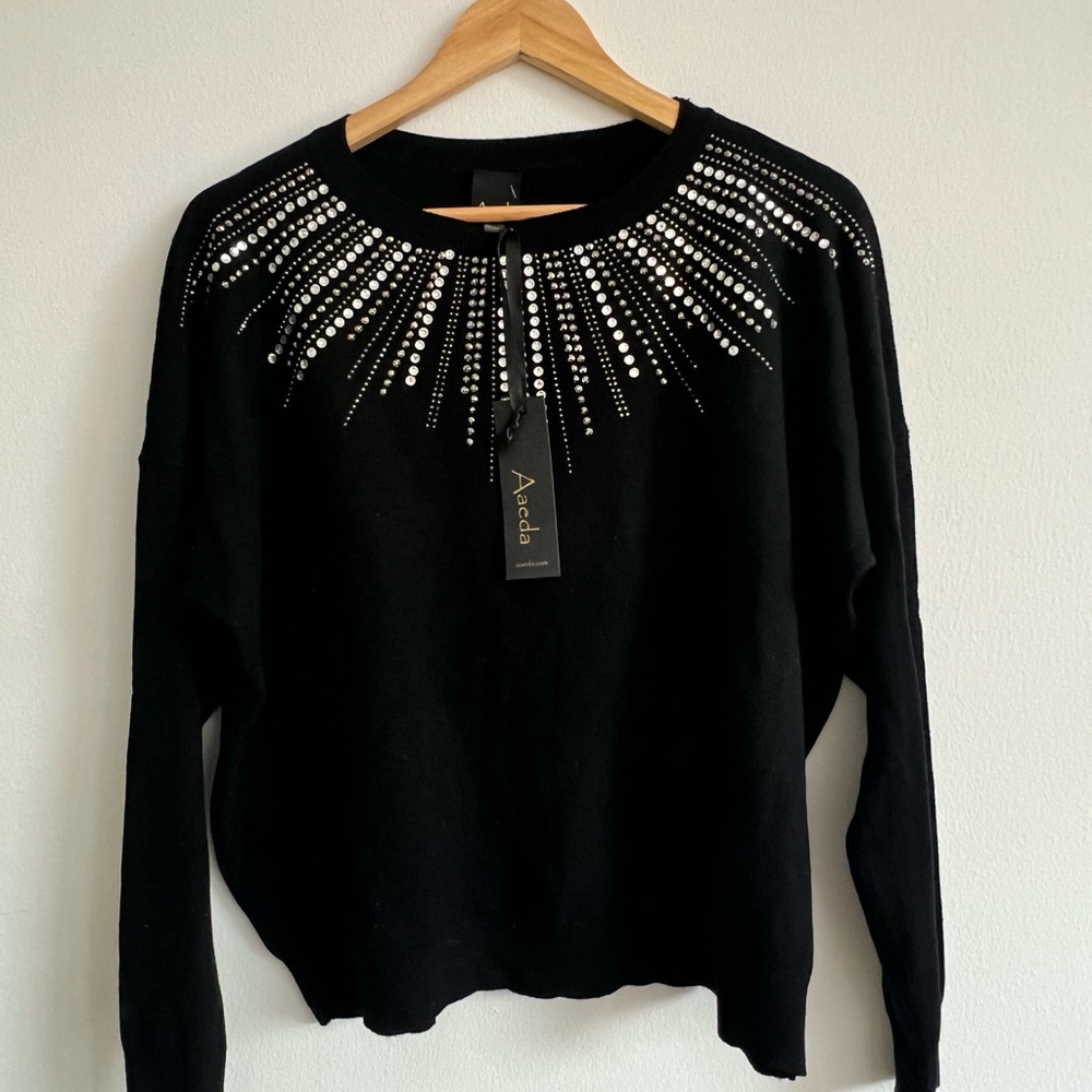 NWT rhinestone black sweater size M